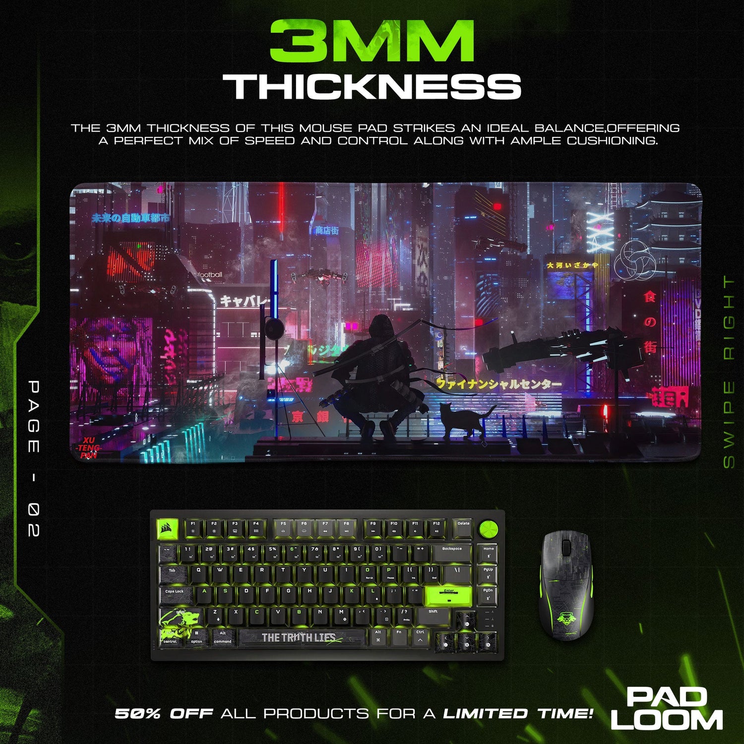 Cyberpunk Mouse Pad, Neon Skyline Gamer Desk Mat Padloom