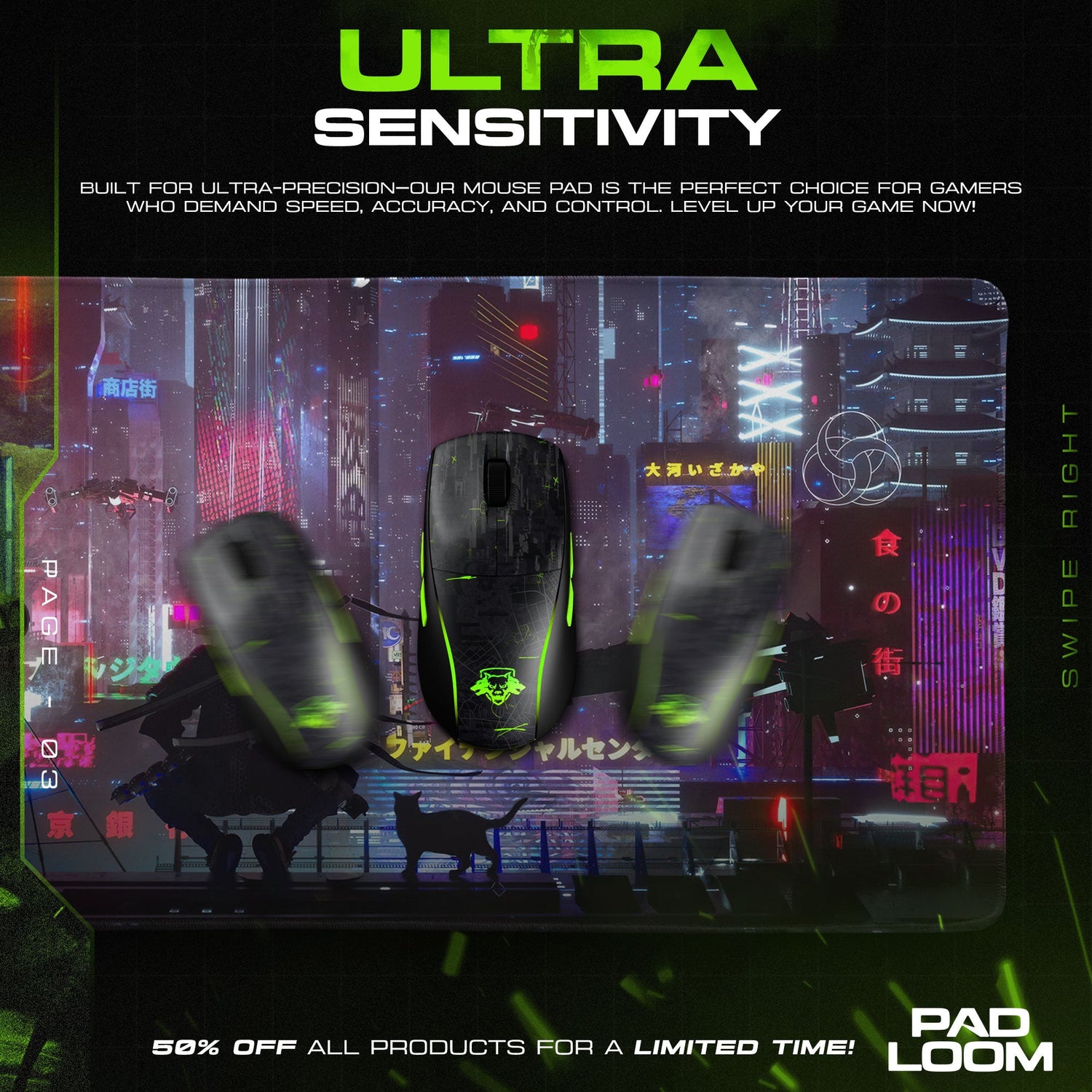 Cyberpunk Mouse Pad, Neon Skyline Gamer Desk Mat Padloom