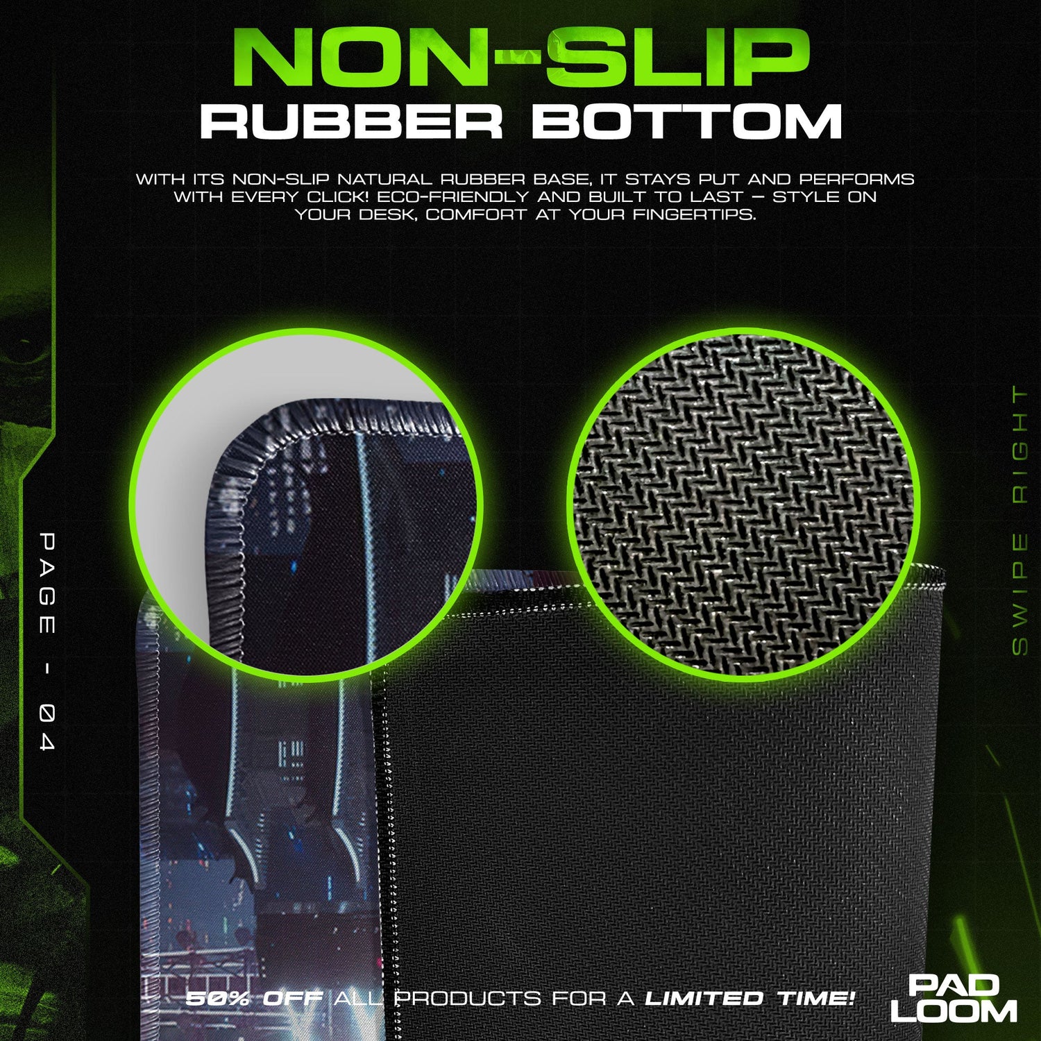 Cyberpunk Mouse Pad, Neon Skyline Gamer Desk Mat Padloom