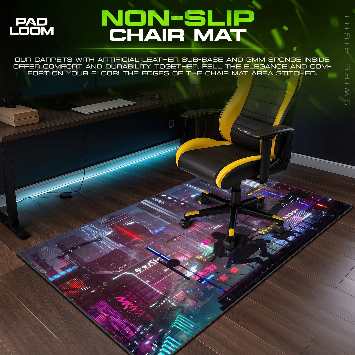 Cyberpunk Mouse Pad, Neon Skyline Gamer Desk Mat Padloom