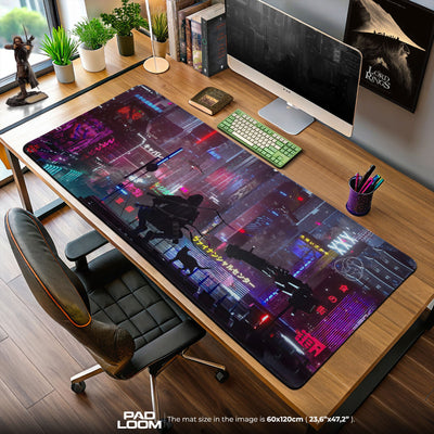 Cyberpunk Mouse Pad, Neon Skyline Gamer Desk Mat