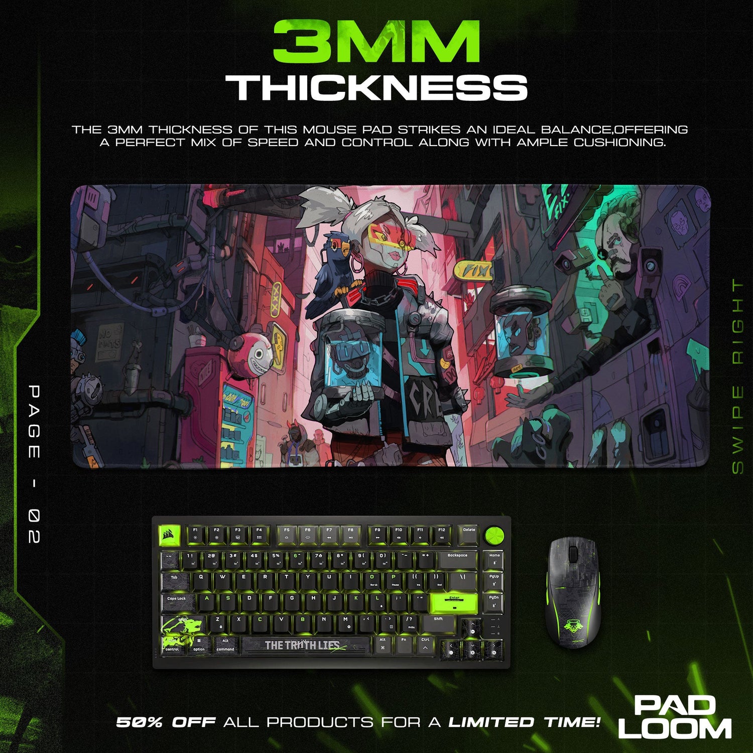 Cyberpunk Mouse Pad, Neon Street Art Gamer Desk Mat Padloom
