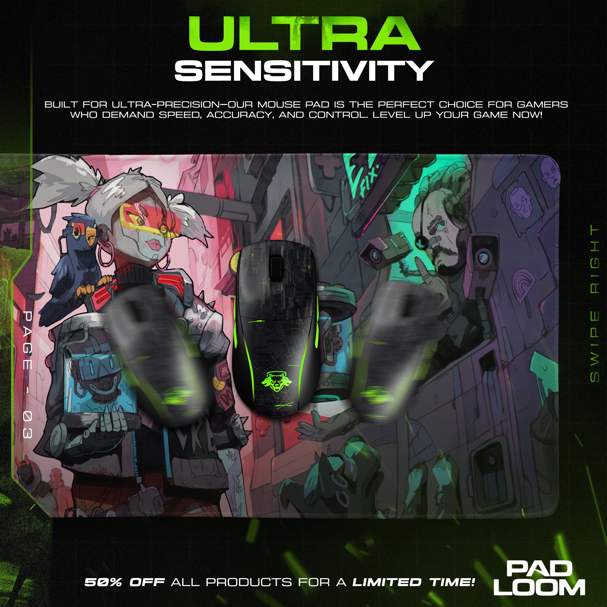 Cyberpunk Mouse Pad, Neon Street Art Gamer Desk Mat