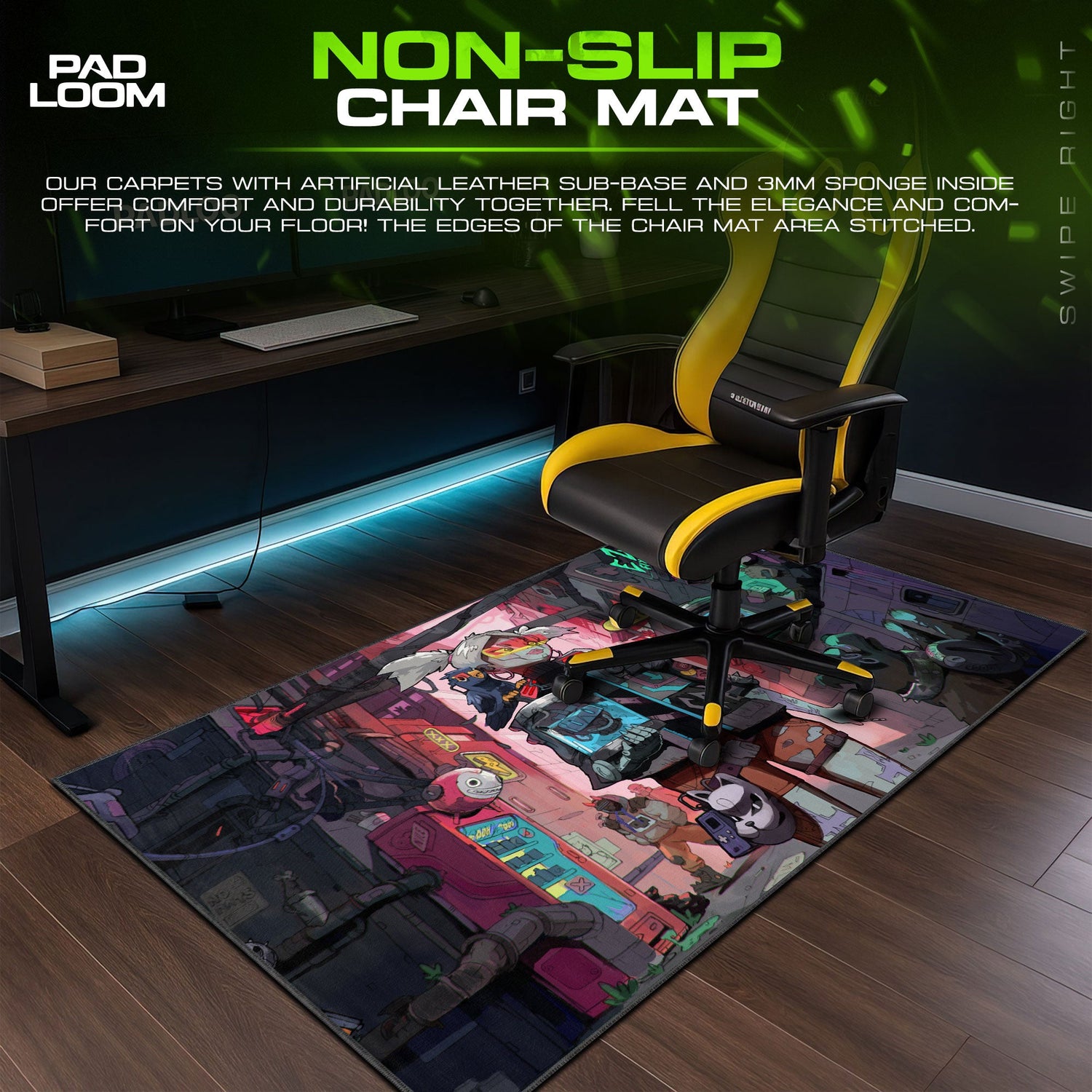 Cyberpunk Mouse Pad, Neon Street Art Gamer Desk Mat Padloom