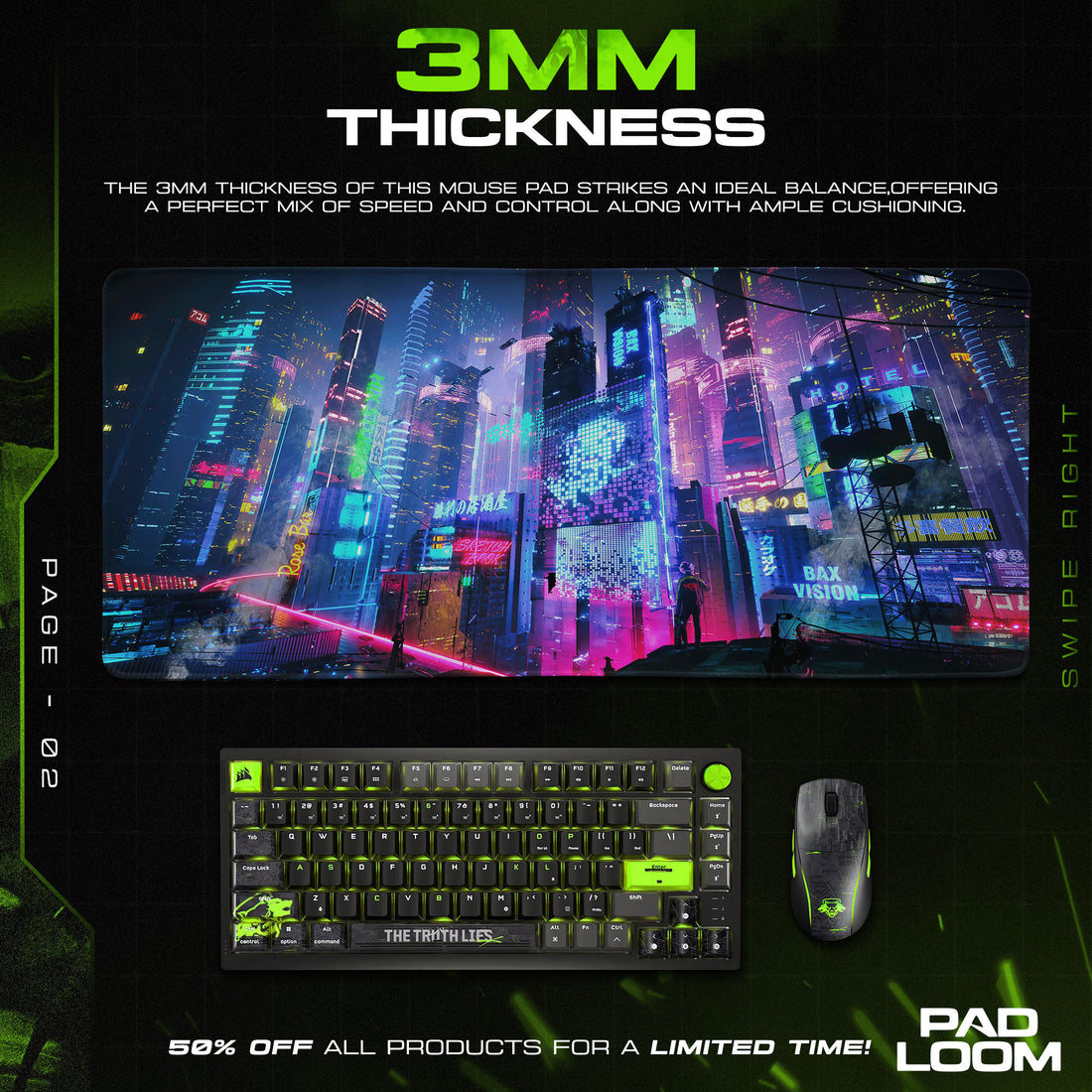 Cyberpunk Neon City Mouse Pad, Gamer Desk Mat