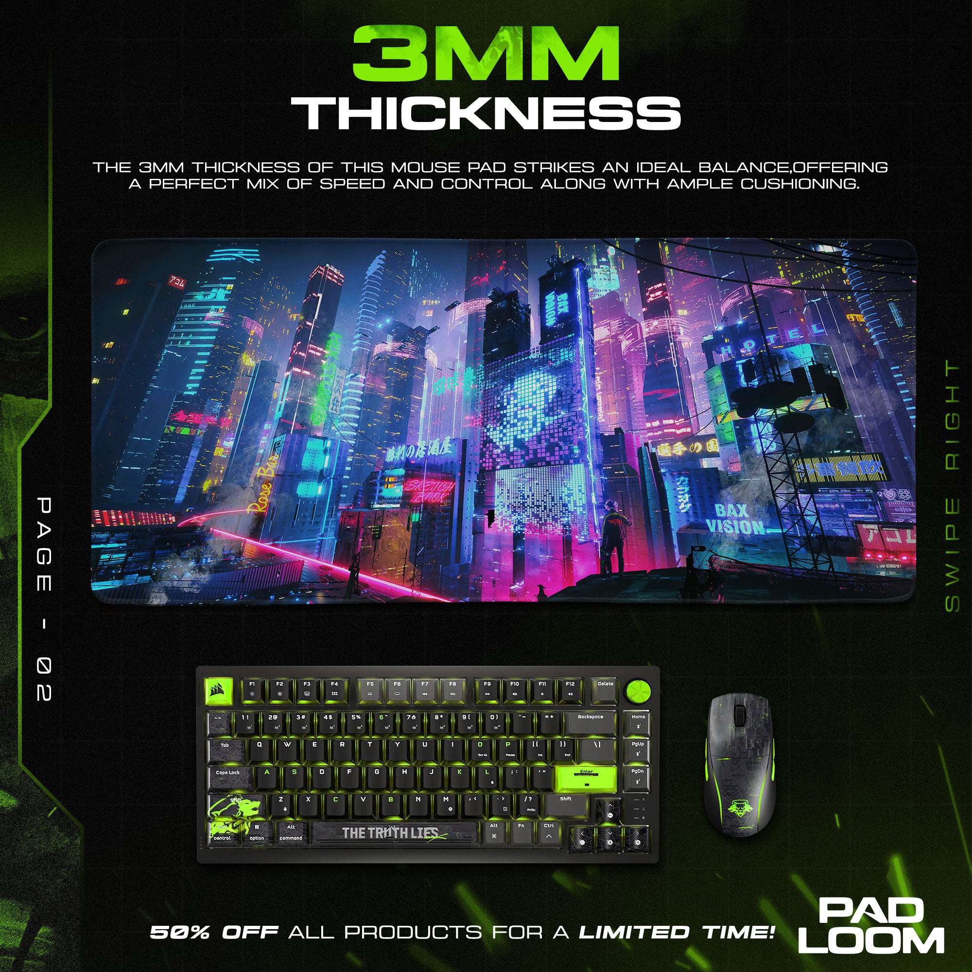 Cyberpunk Neon City Mouse Pad, Gamer Desk Mat