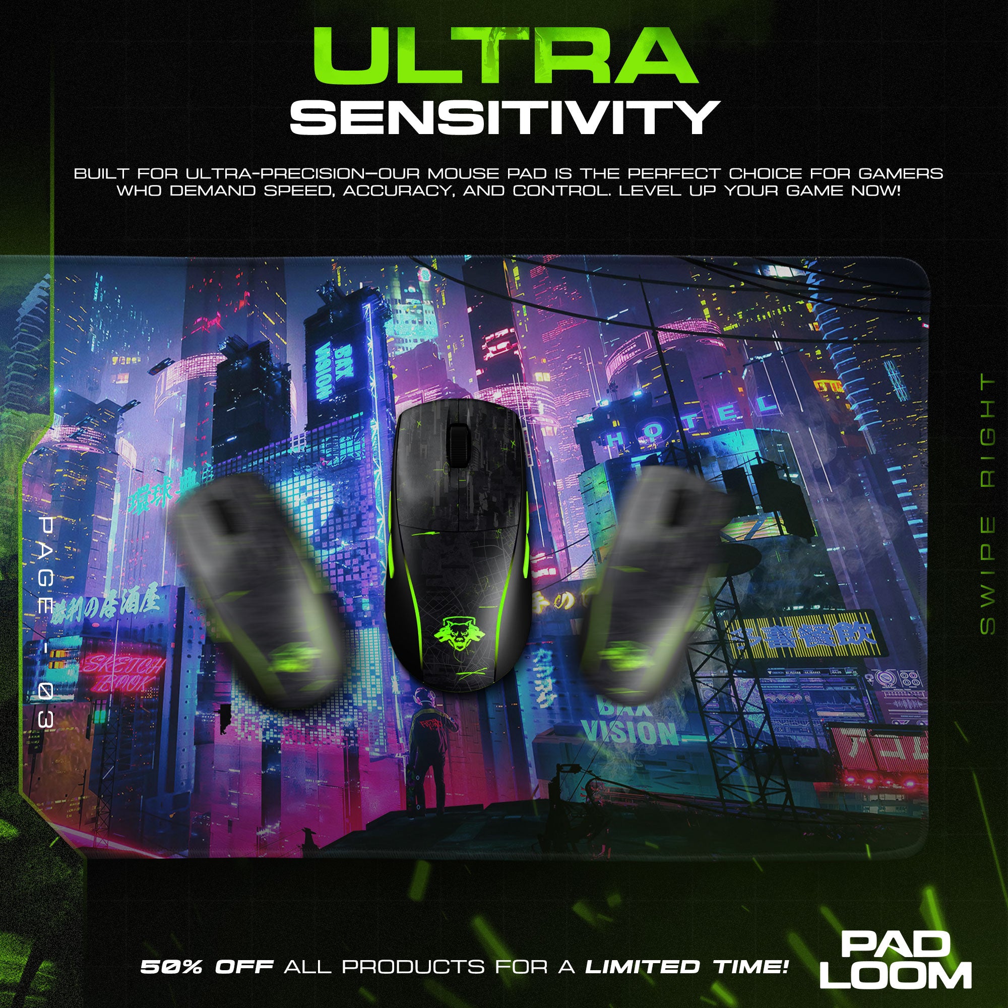 Cyberpunk Neon City Mouse Pad, Gamer Desk Mat