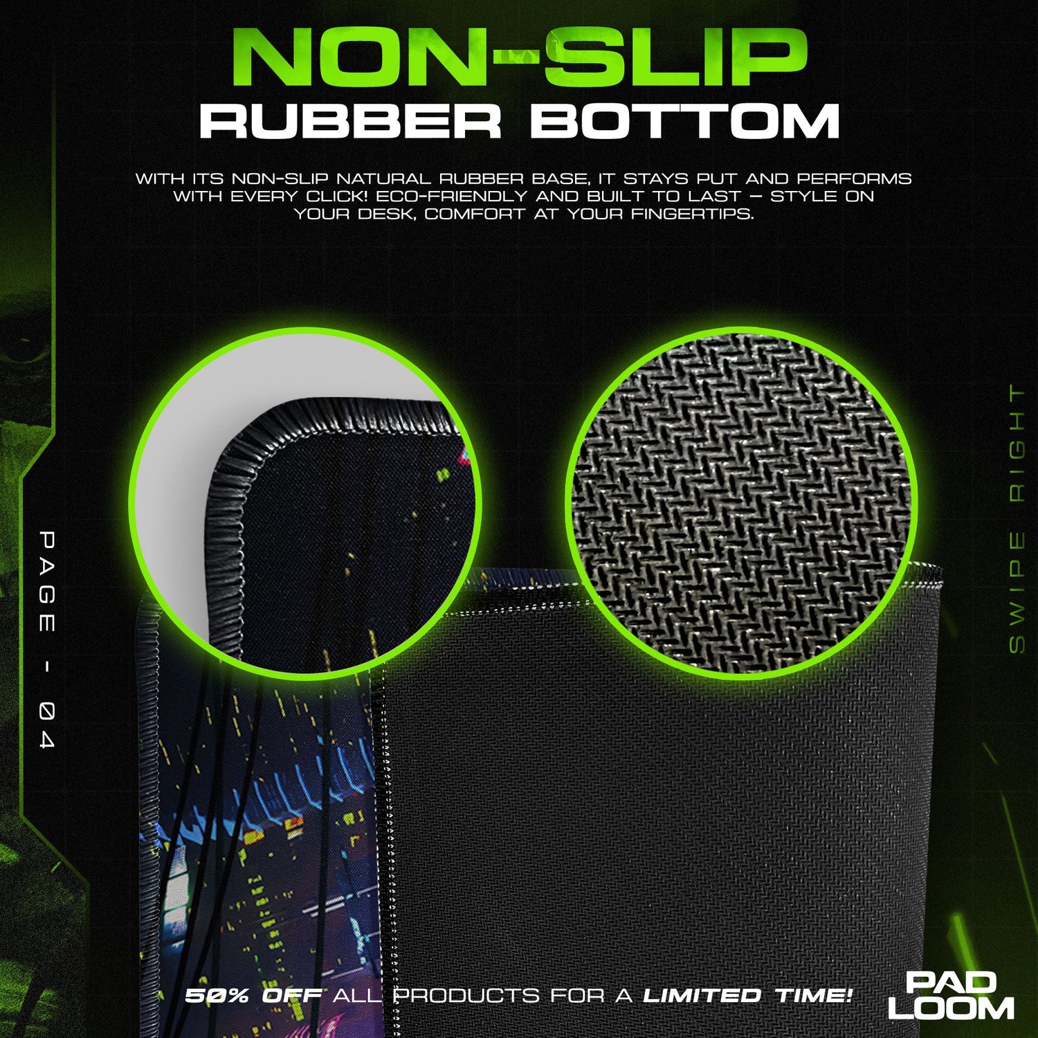 Cyberpunk Neon City Mouse Pad, Gamer Desk Mat Padloom