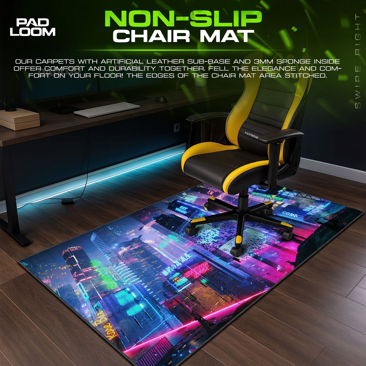 Cyberpunk Neon City Mouse Pad, Gamer Desk Mat Padloom