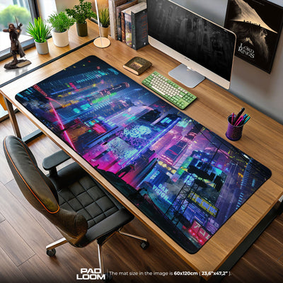 Cyberpunk Neon City Mouse Pad, Gamer Desk Mat