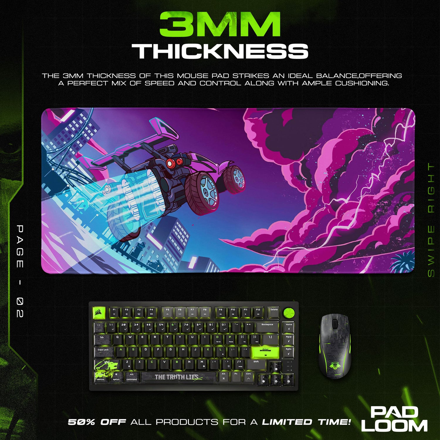 Neon Racer themed desk mat for Cyberpunk fans