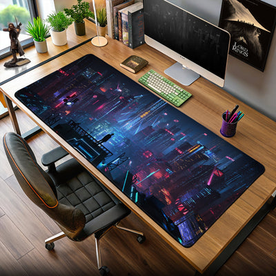 Cyberpunk Neon Skyline Vigil Mauspad – Gaming-Schreibtischmatte