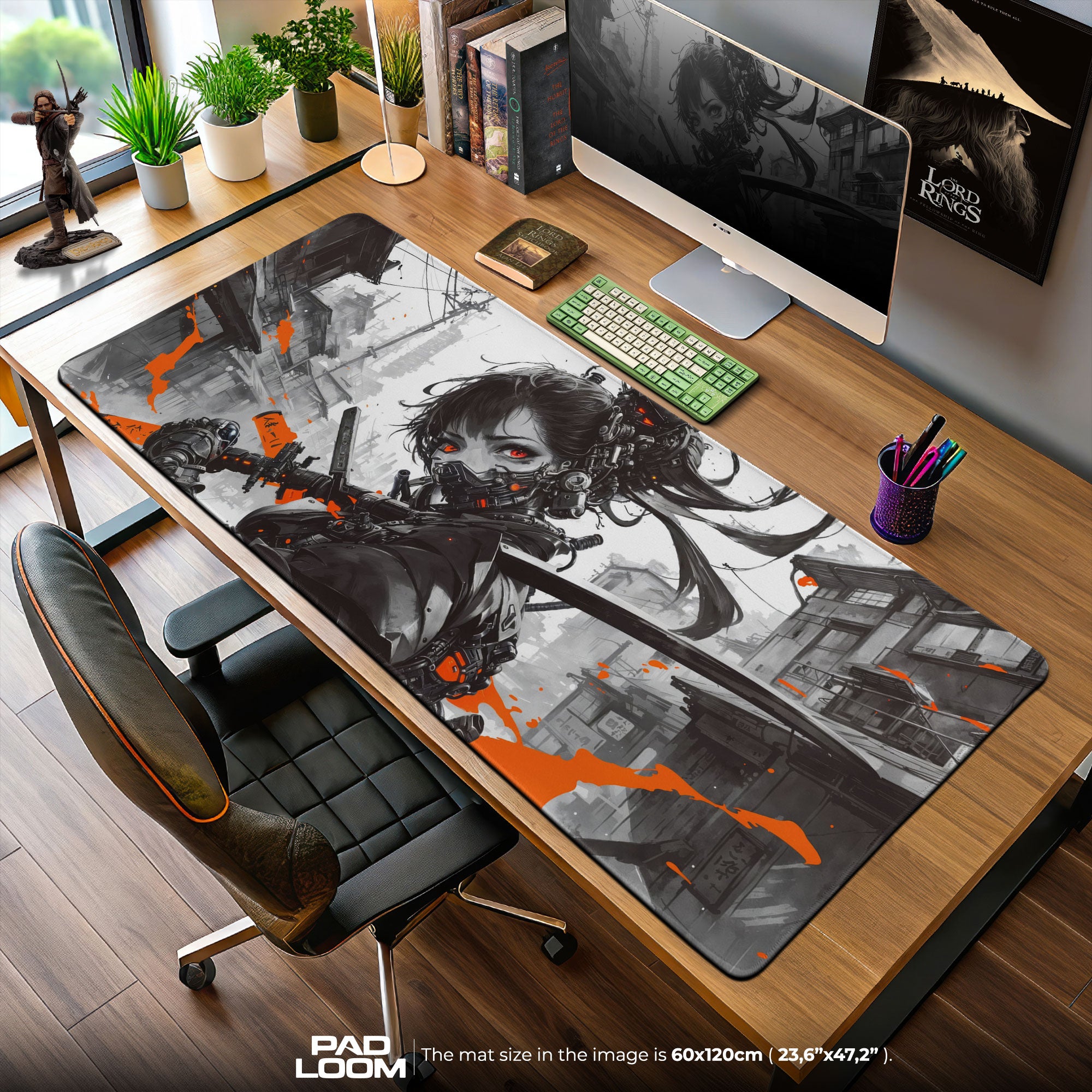 Cyberpunk Samurai Warrior Mouse Pad, Gamer Desk Mat
