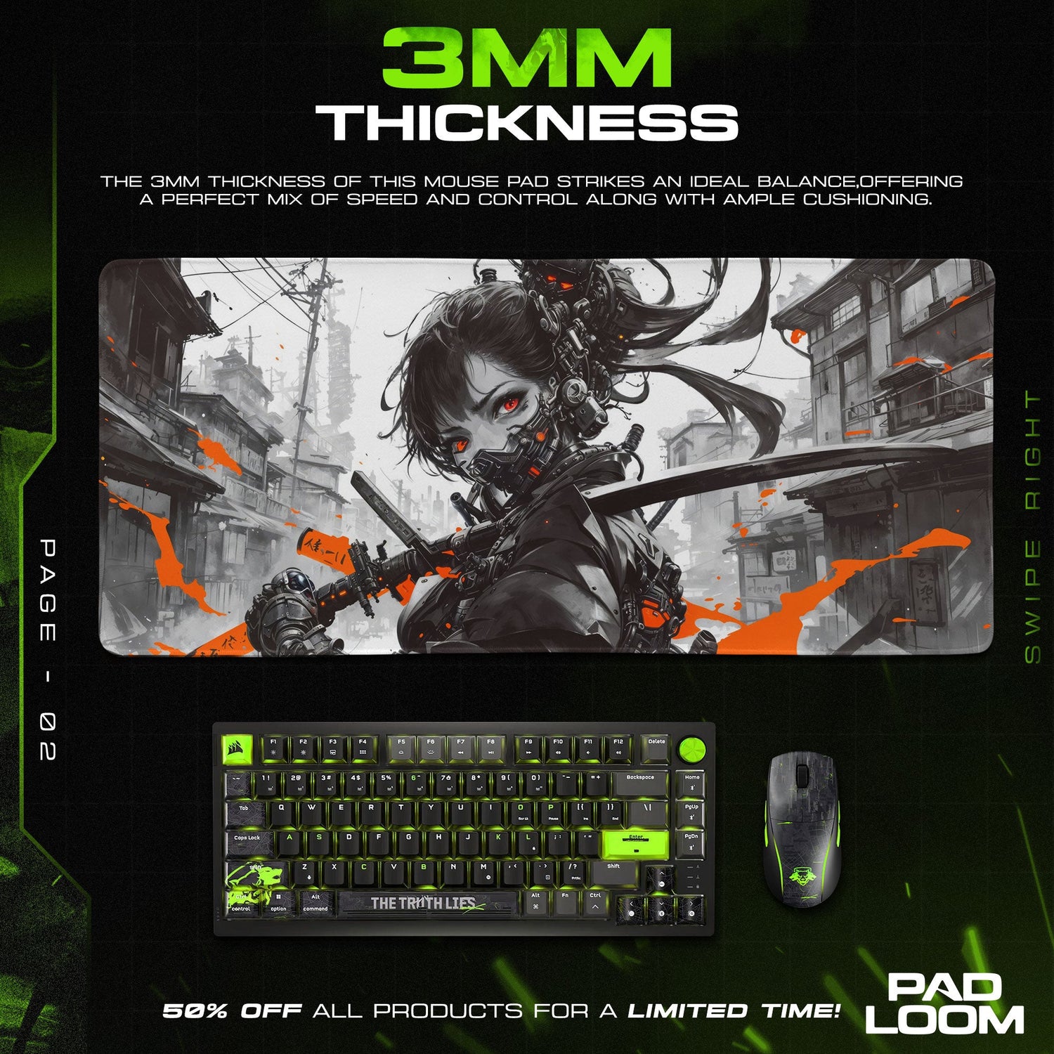 Cyberpunk Samurai Warrior Mouse Pad, Gamer Desk Mat Padloom