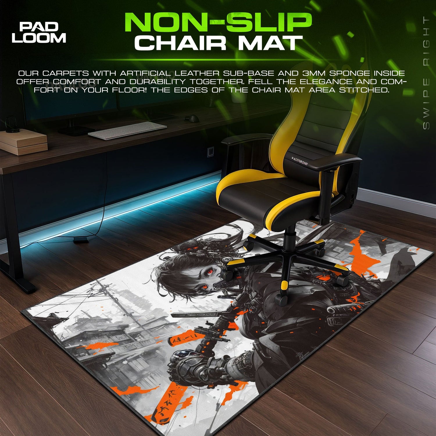 Cyberpunk Samurai Warrior Mouse Pad, Gamer Desk Mat Padloom