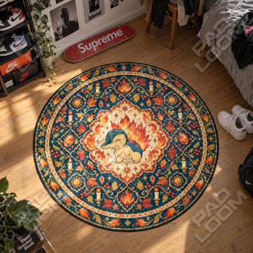 Cyndaquil Candlelit Pokemon round rug on a bedroom floor - Pokemon chair mat