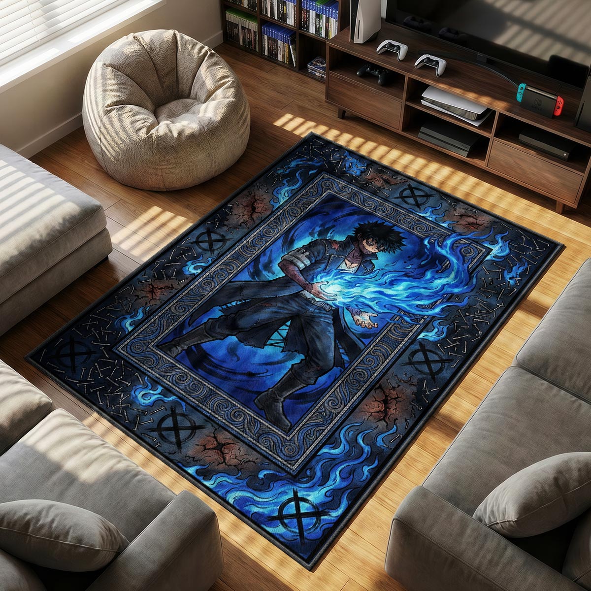 Dabi Blue themed area rug for home decor fans