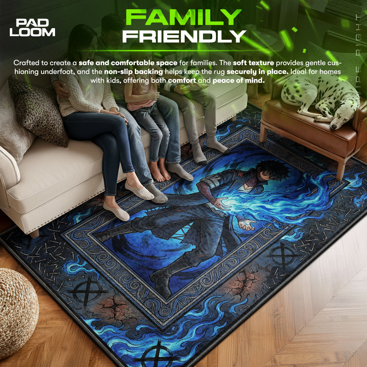 Dabi area rug showing full home decor artwork