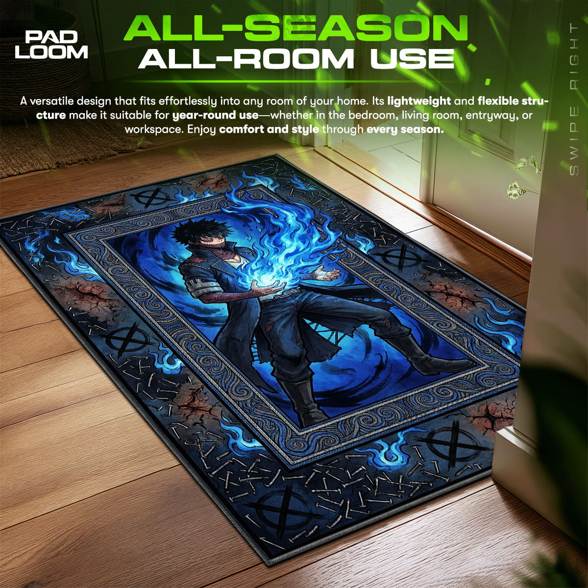 Dabi Blue Flame My Hero Academia Chair fan rug — premium quality print