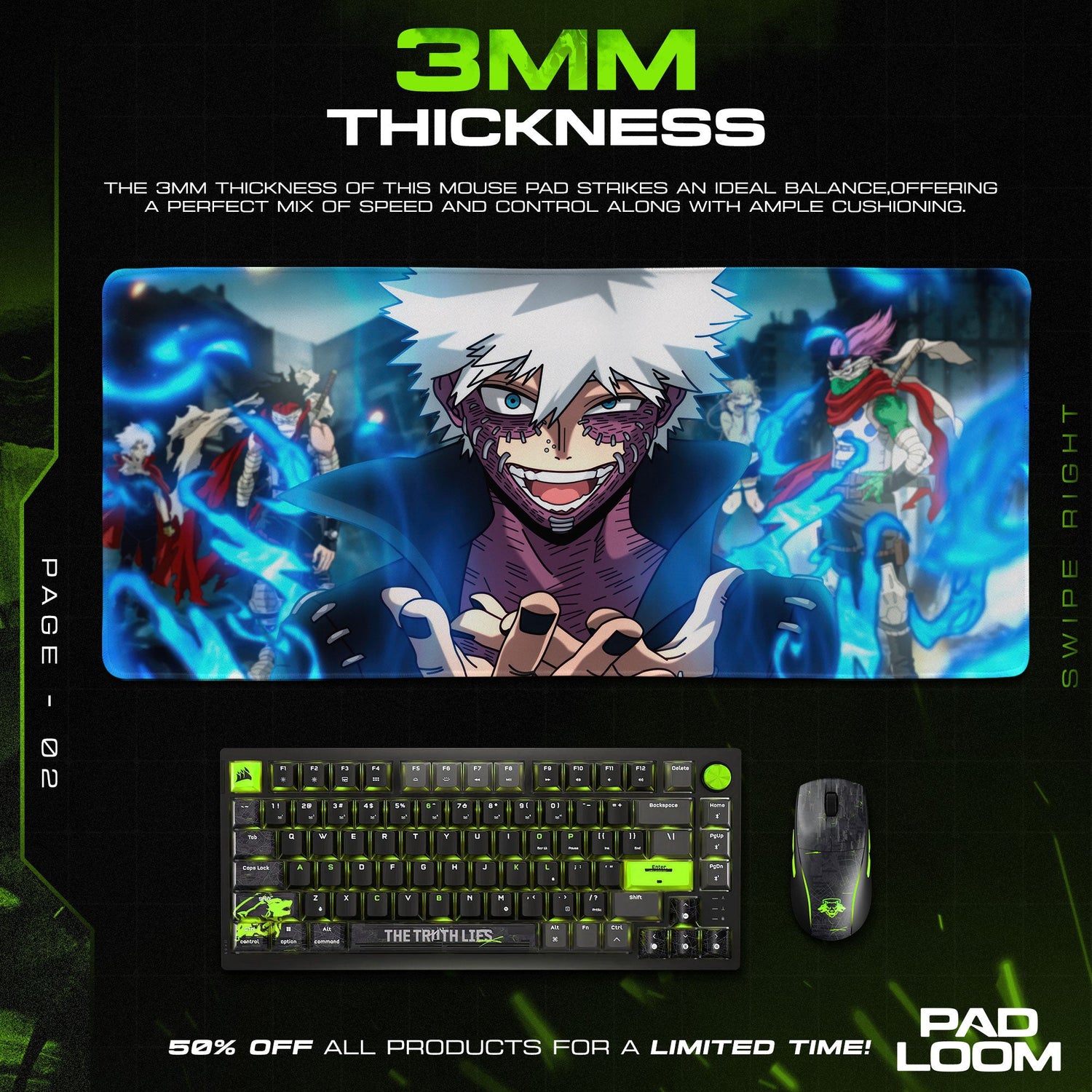 Dabi Blue Flames Mouse Pad, Villain Anime Desk Mat Padloom