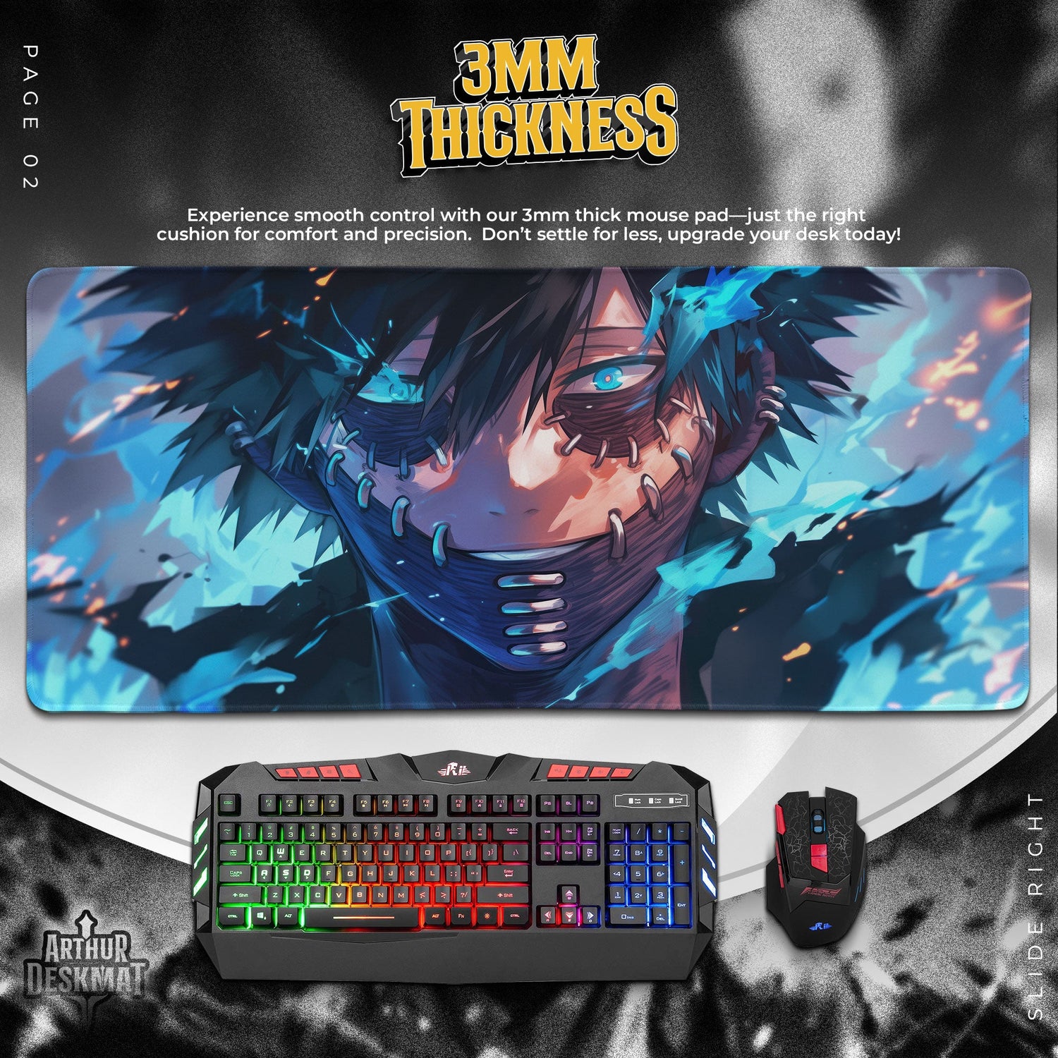 Dabi Mouse Pad, Blue Flames Gaming Desk Mat Padloom