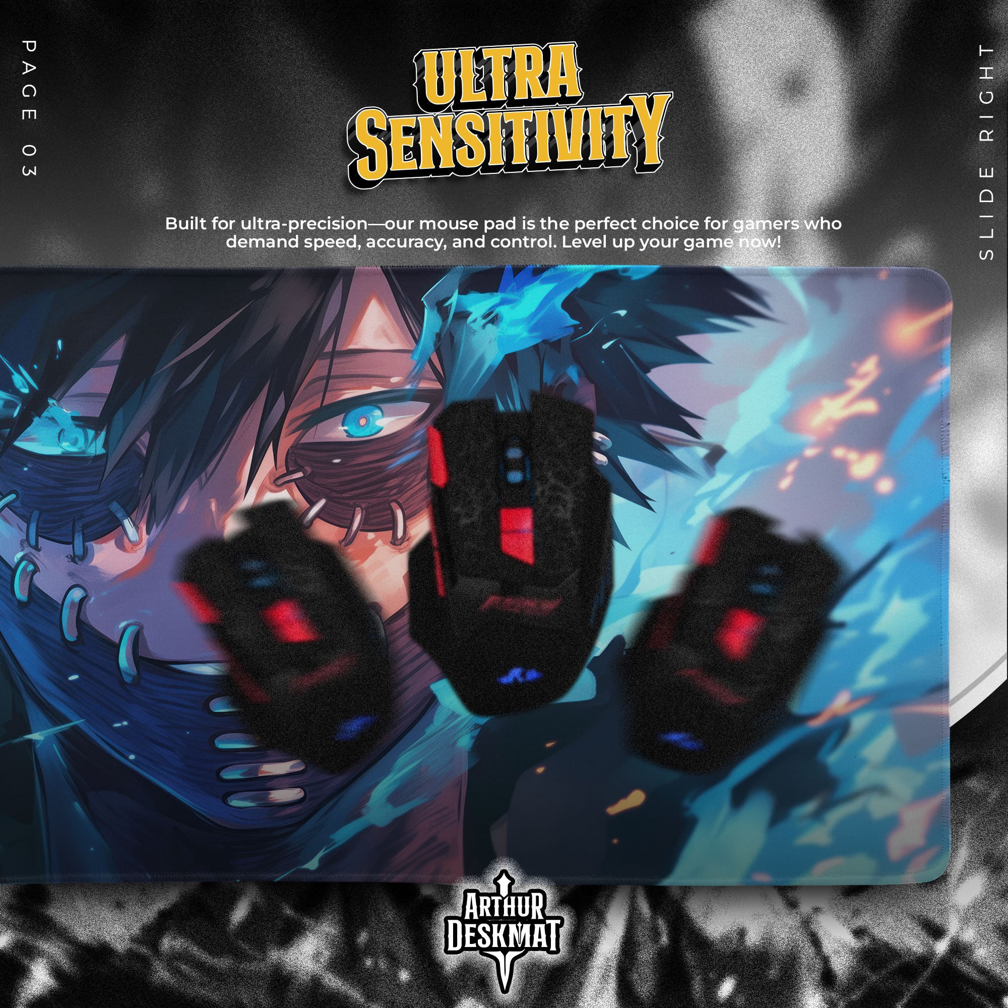 Dabi Mouse Pad, Blue Flames Gaming Desk Mat