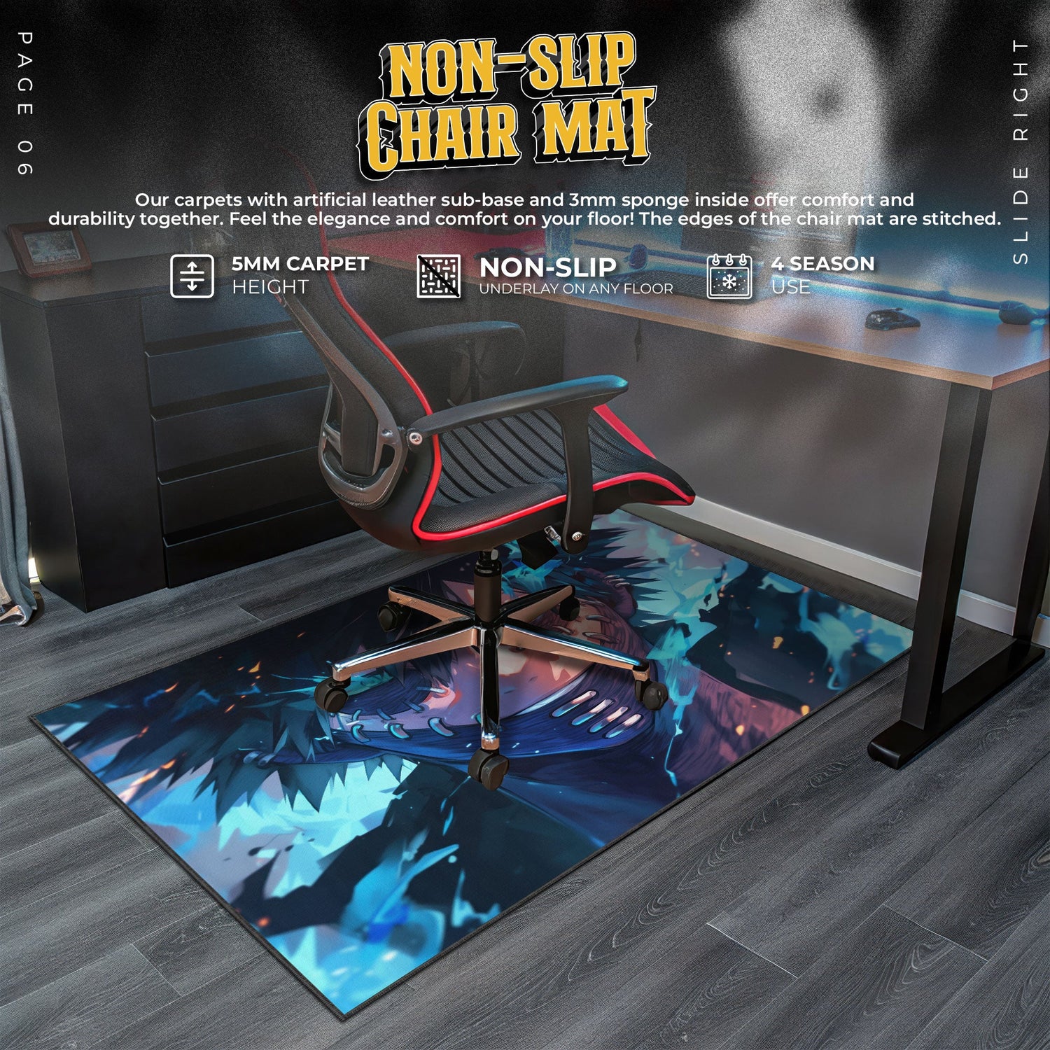 Dabi Mouse Pad, Blue Flames Gaming Desk Mat Padloom