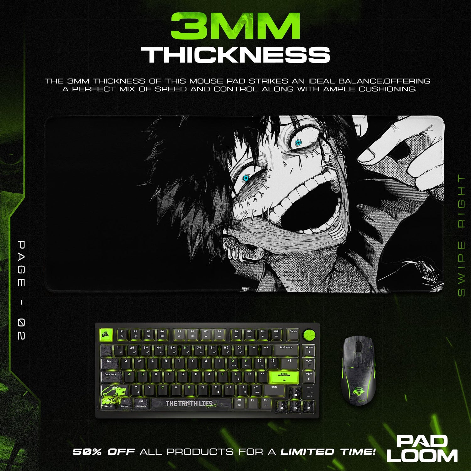 Dabi Sinister Smile Mouse Pad, Anime Gaming Desk Mat Padloom