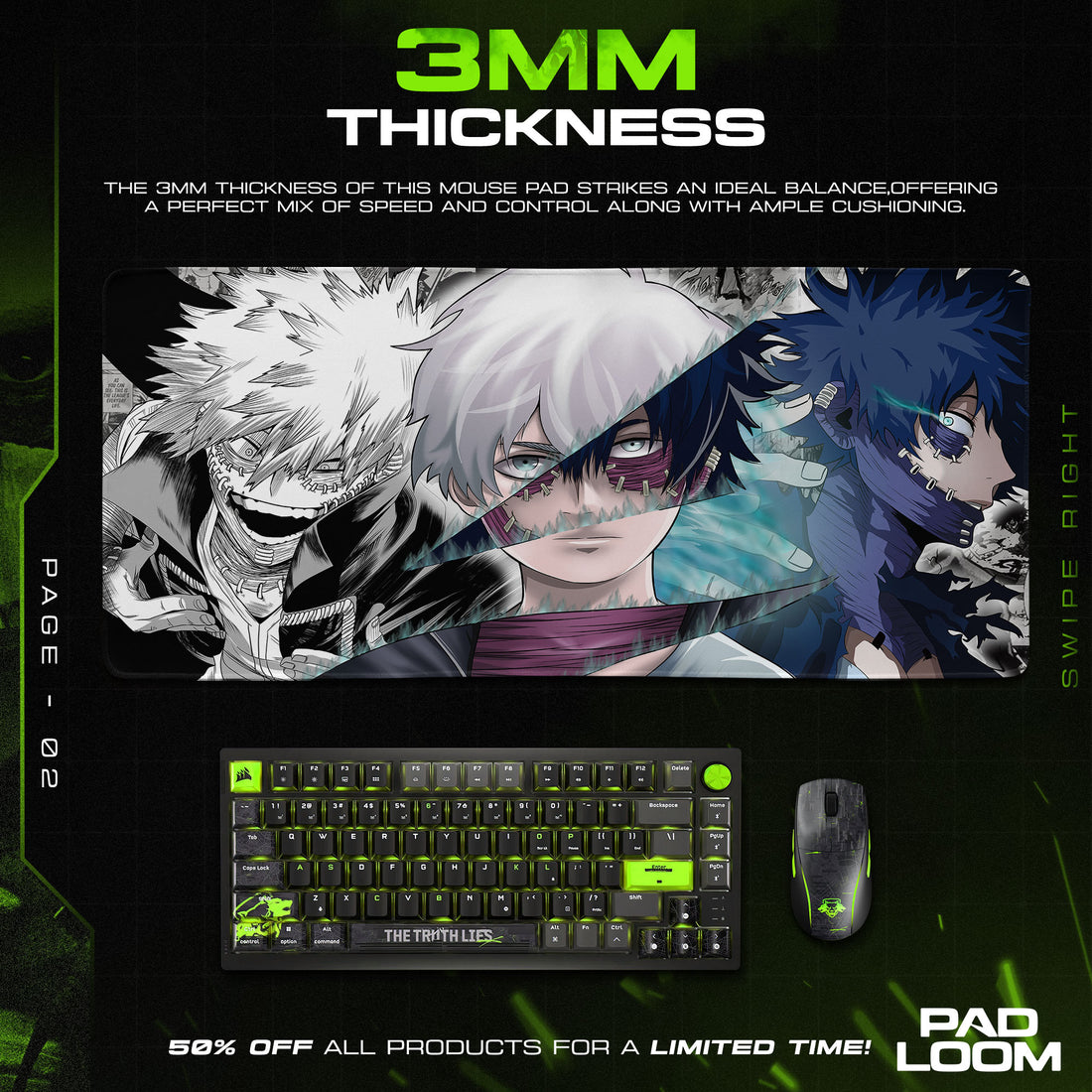 Dabi Split Identity Mouse Pad, Blue Flame Anime Desk Mat