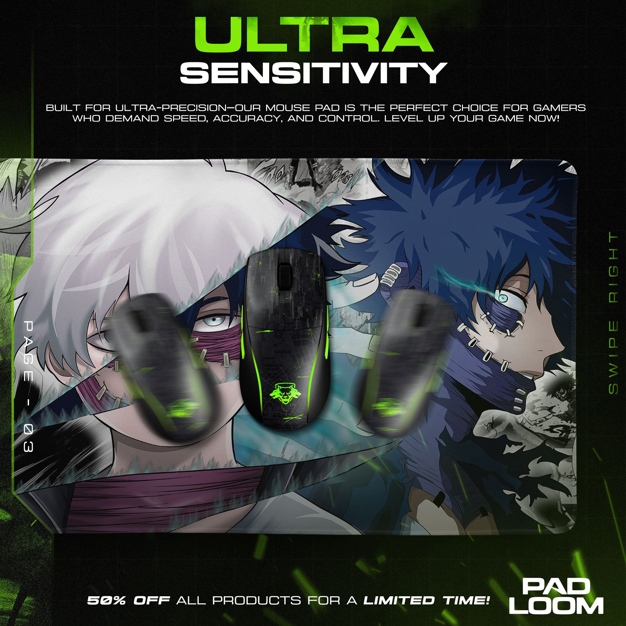 Dabi Split Identity Mouse Pad, Blue Flame Anime Desk Mat