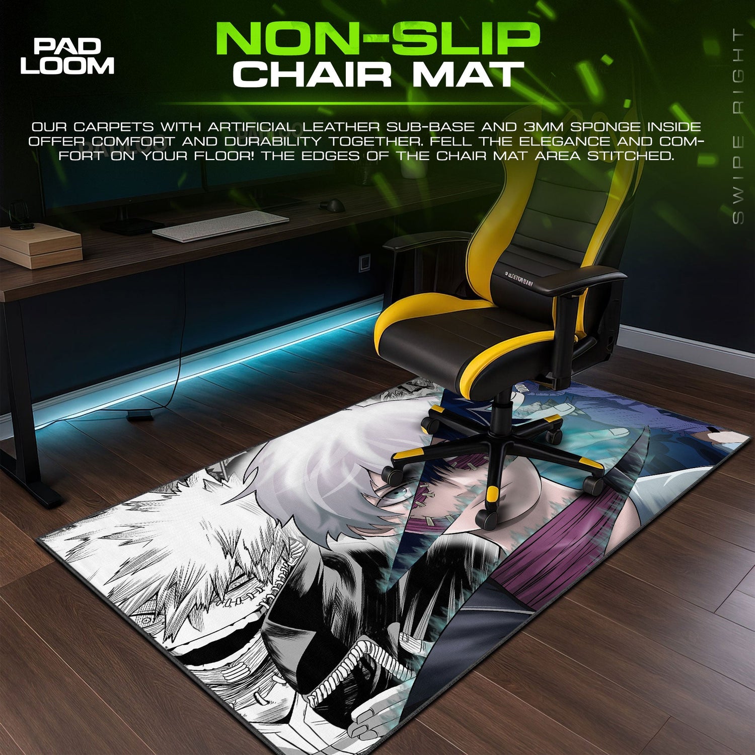 Dabi Split Identity Mouse Pad, Blue Flame Anime Desk Mat Padloom