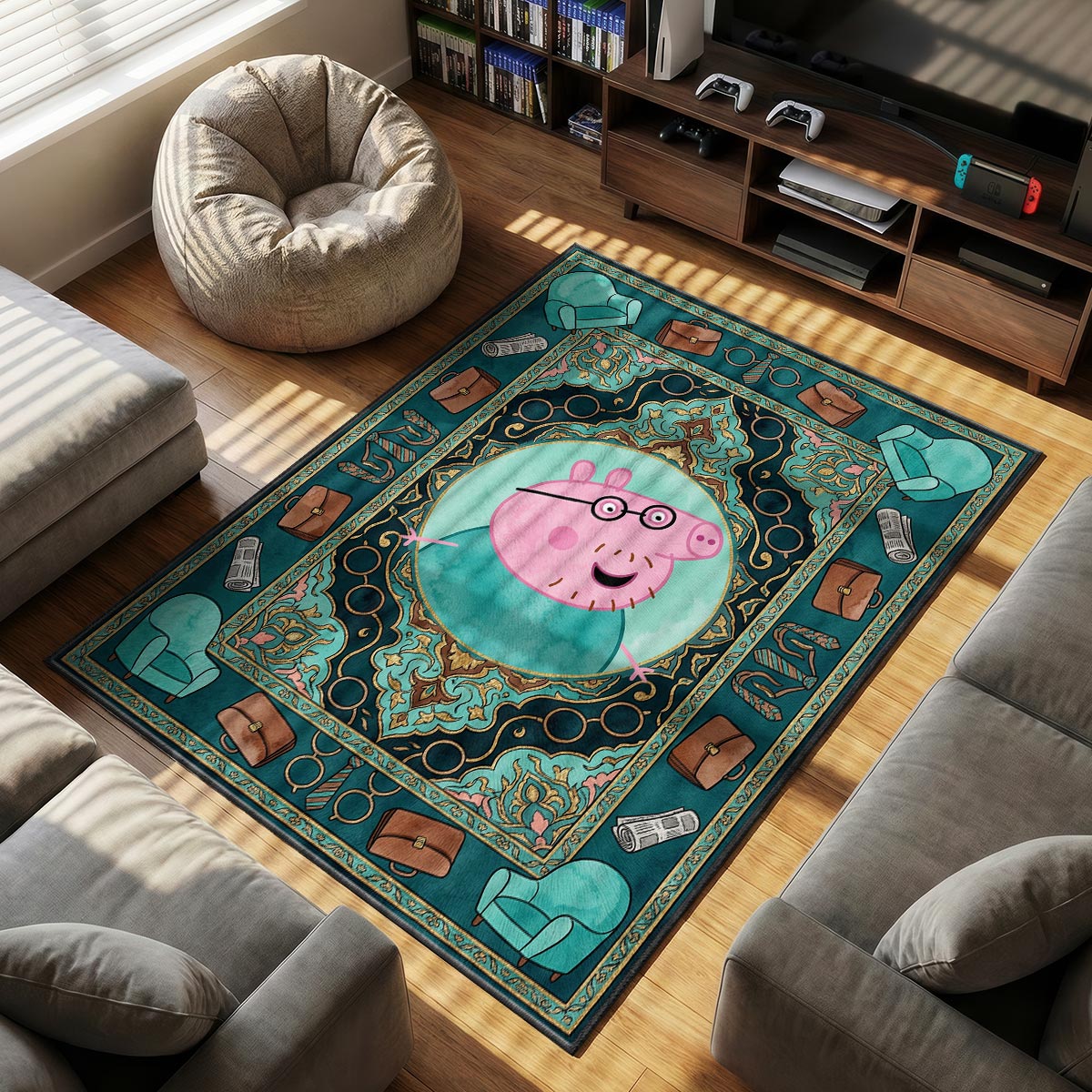 Daddy Pig themed area rug for Office fans