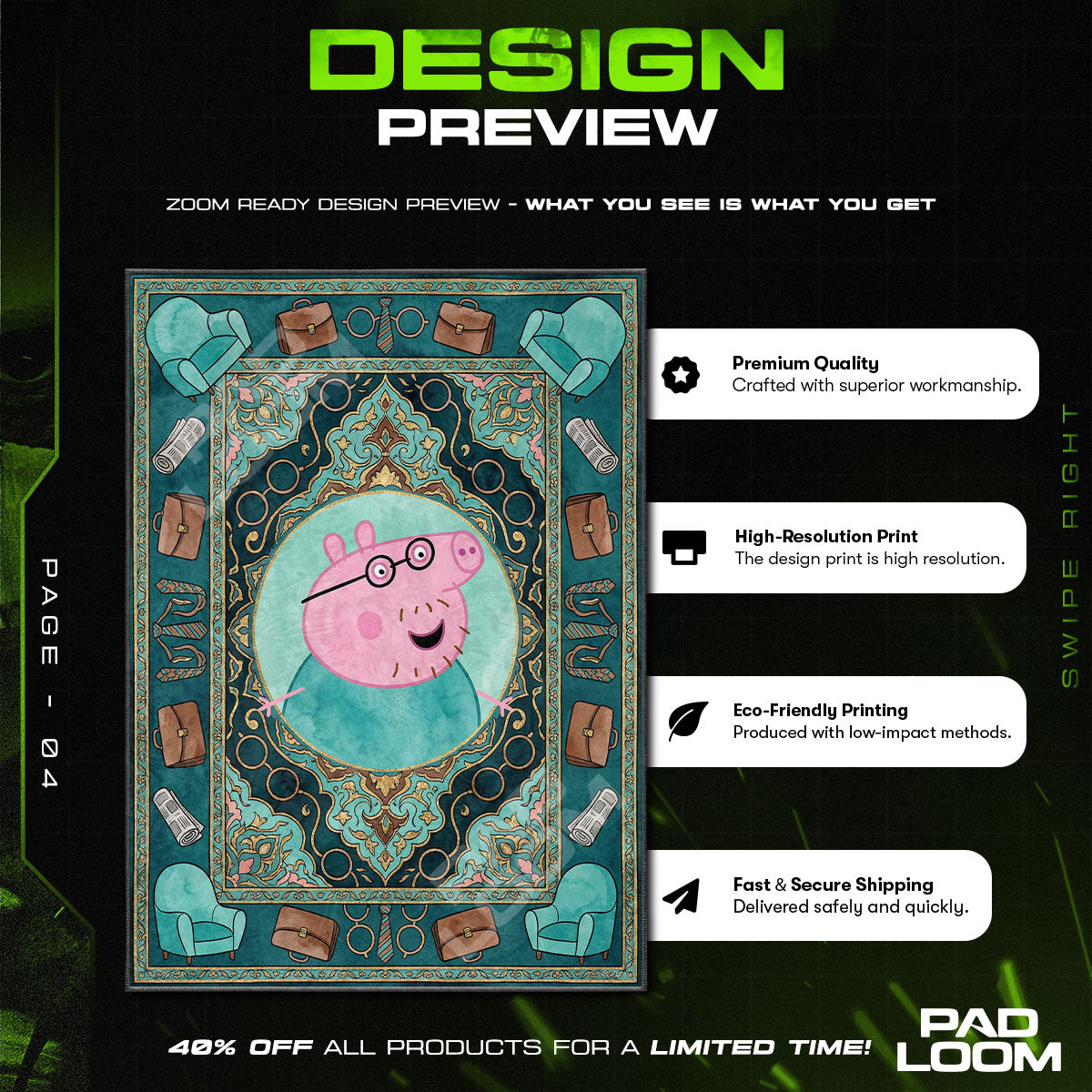 Floor character design printed on rug