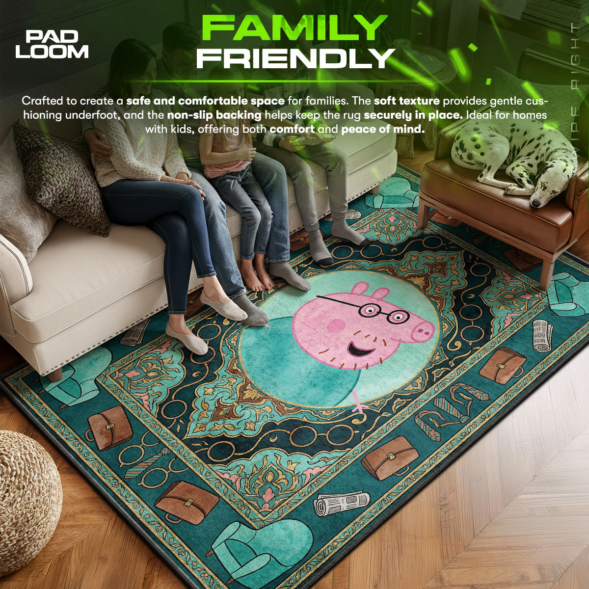 Daddy area rug showing full Office artwork