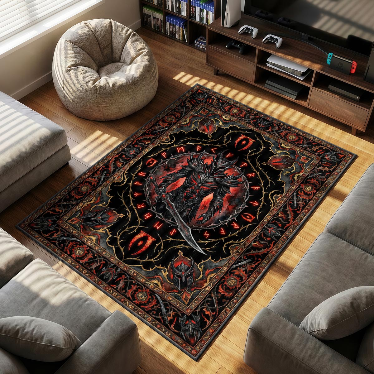 Daedric Warrior Oblivion Runes Rug - Skyrim Chair Mat