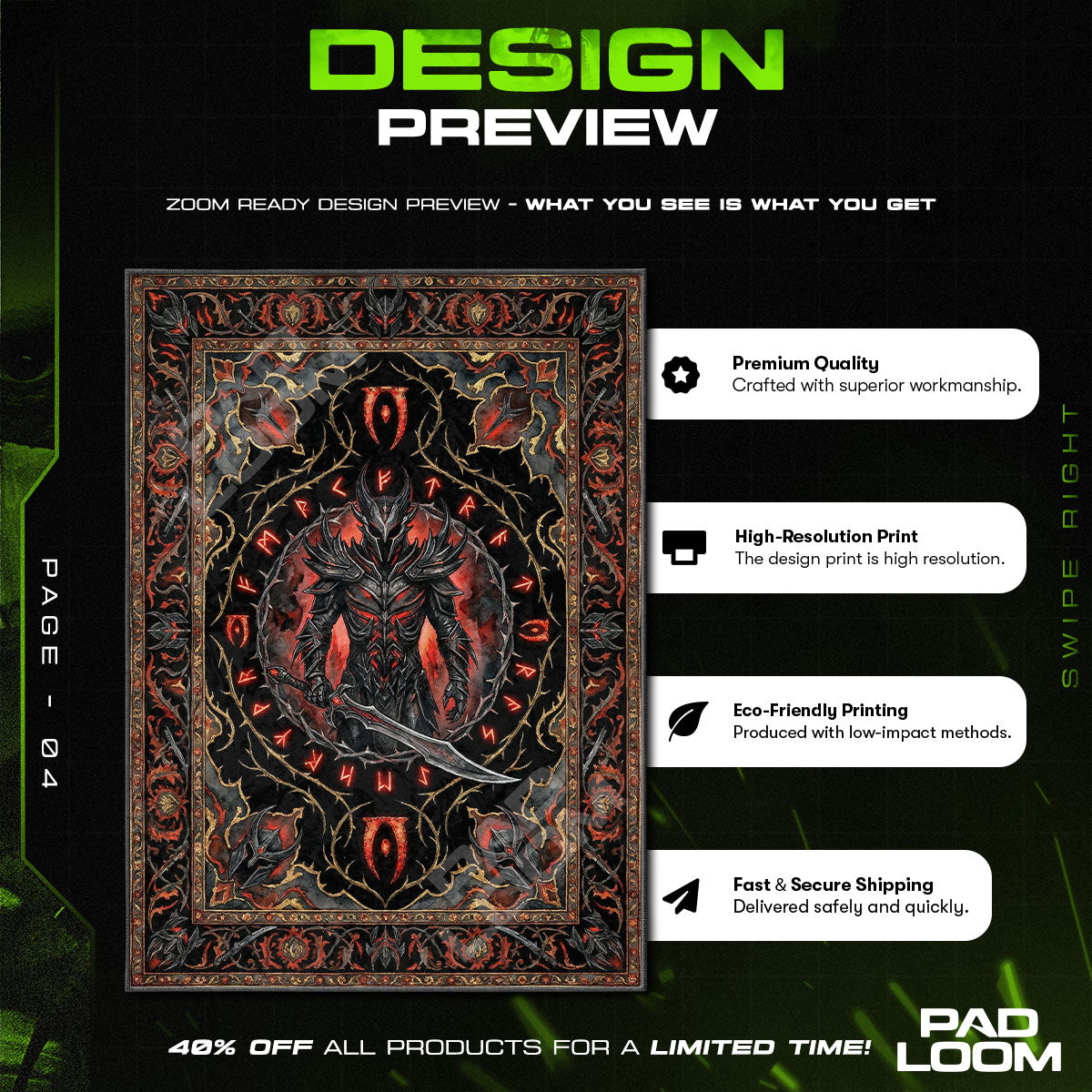 Daedric Warrior Oblivion Runes Rug - Skyrim Chair Mat