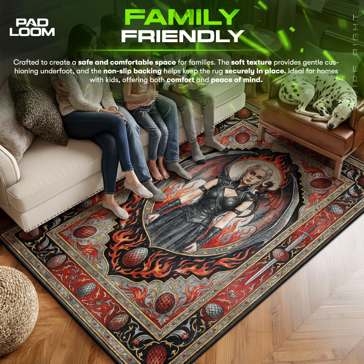 Daenerys area rug showing full home decor artwork