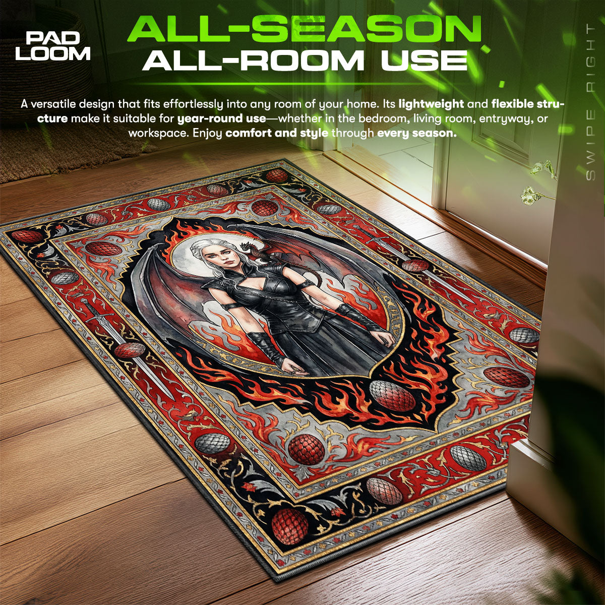 Daenerys Targaryen Fire Game Thrones Room fan rug — premium quality print