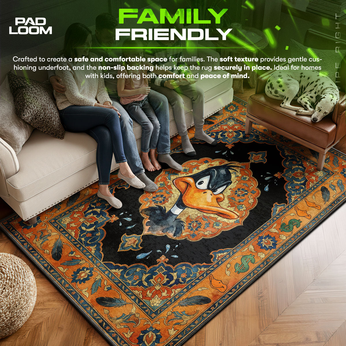 Daffy area rug showing full Classic artwork