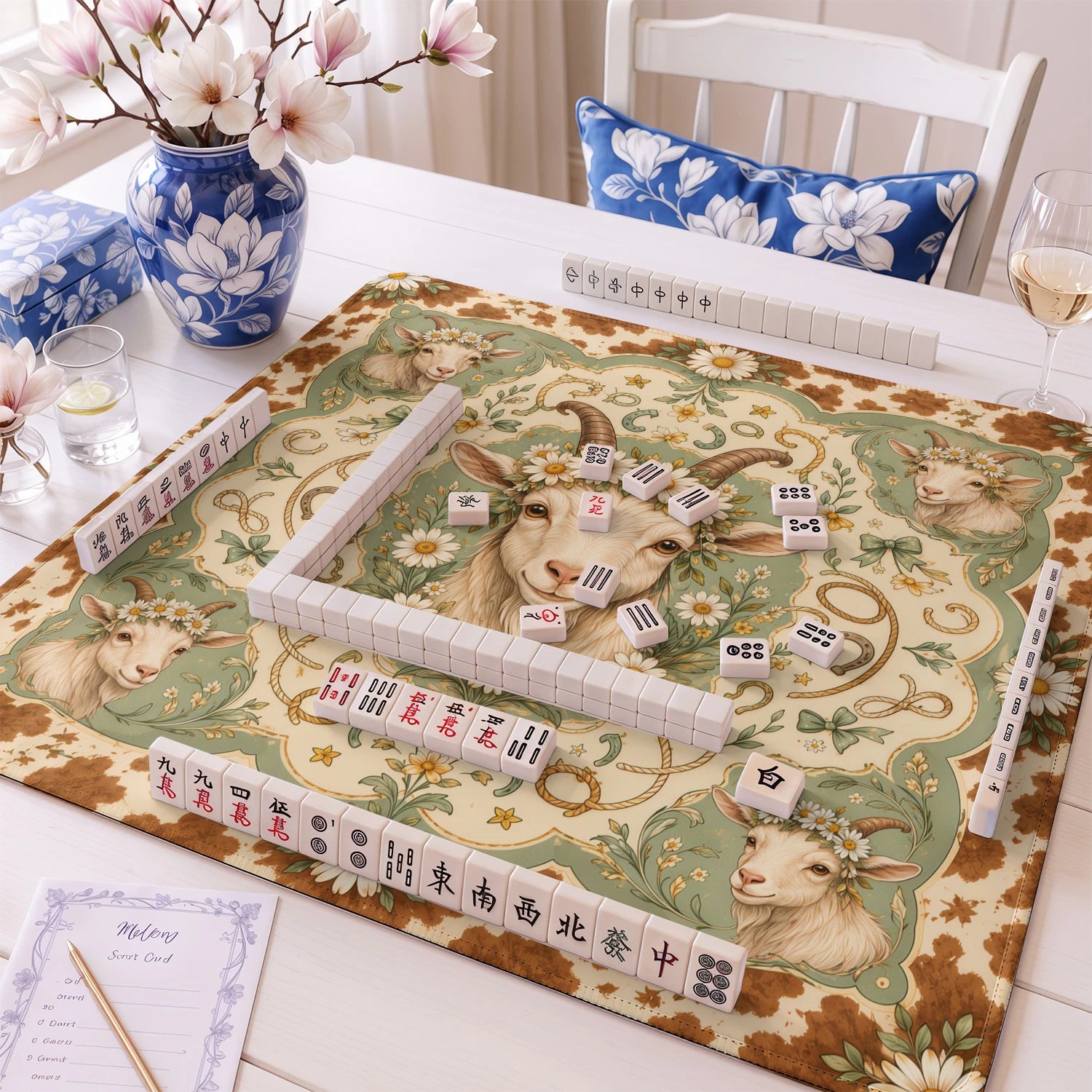 Daisy Goat mahjong mat – M (60x60 cm) and L (81x81 cm) sizes