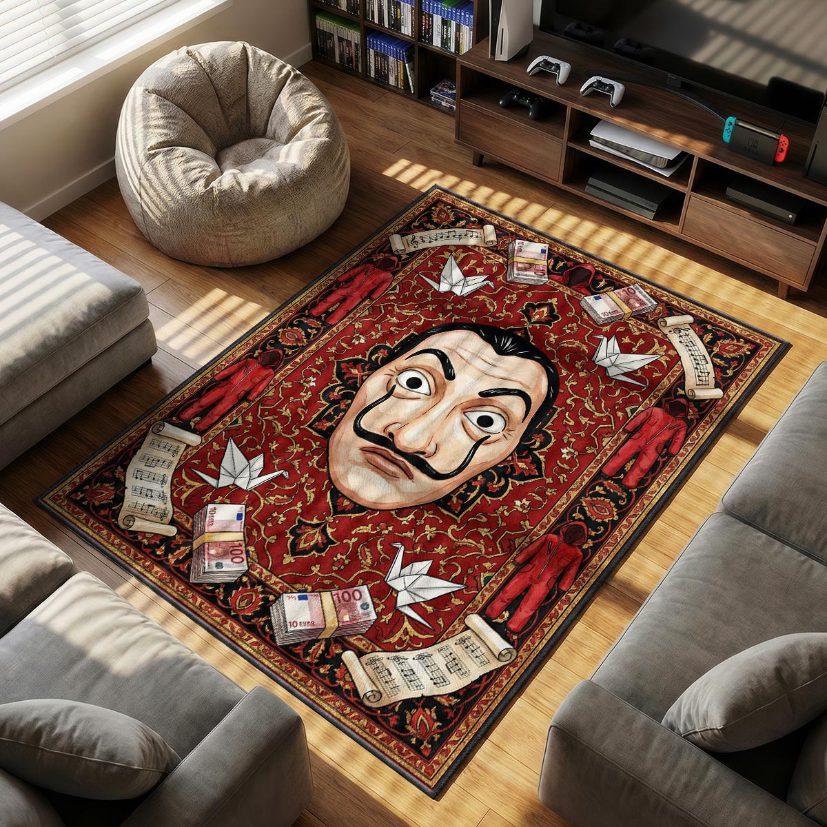 Dali Mask themed area rug for home decor fans