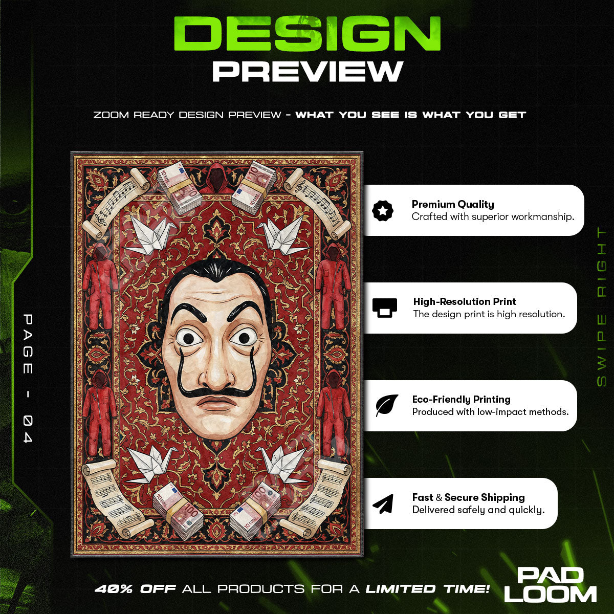 Room character design printed on rug