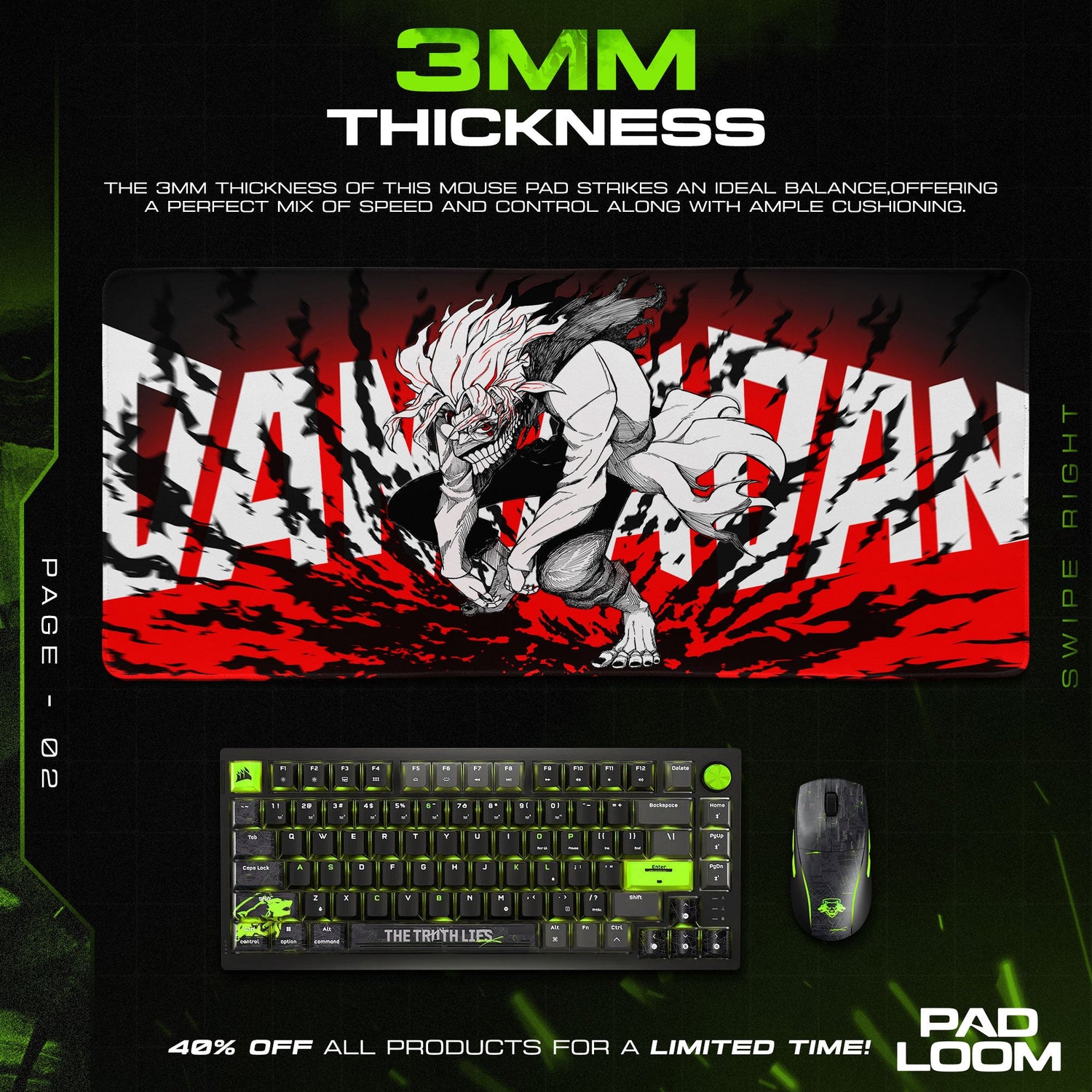 Dandadan Monster Mouse Pad, Manga Art Gaming Desk Mat Padloom