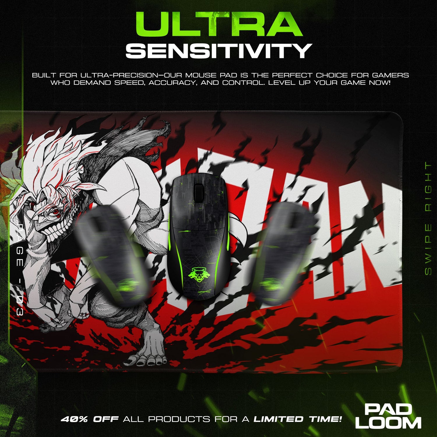 Dandadan Monster Mouse Pad, Manga Art Gaming Desk Mat Padloom