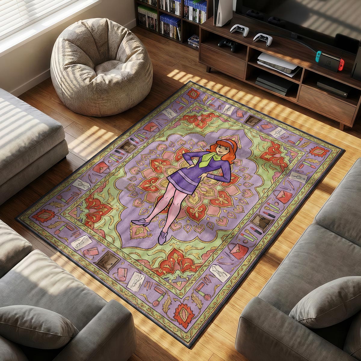 Close-up of Daphne Blake area rug showing pastel watercolor texture and soft velvet pile