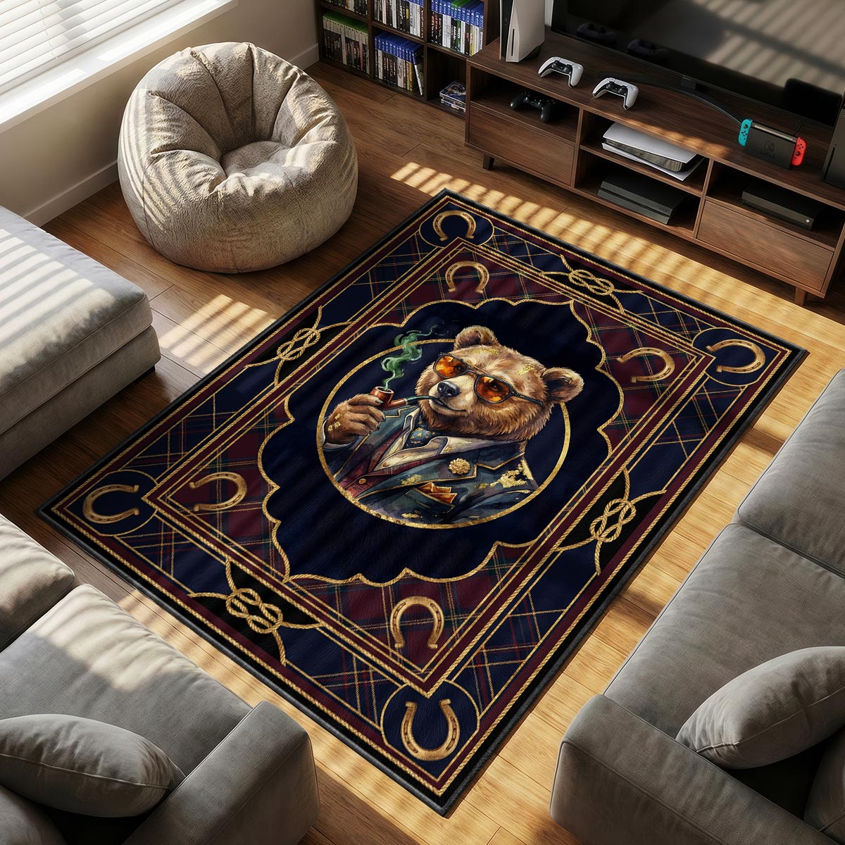 Dapper Bear themed area rug for home decor fans