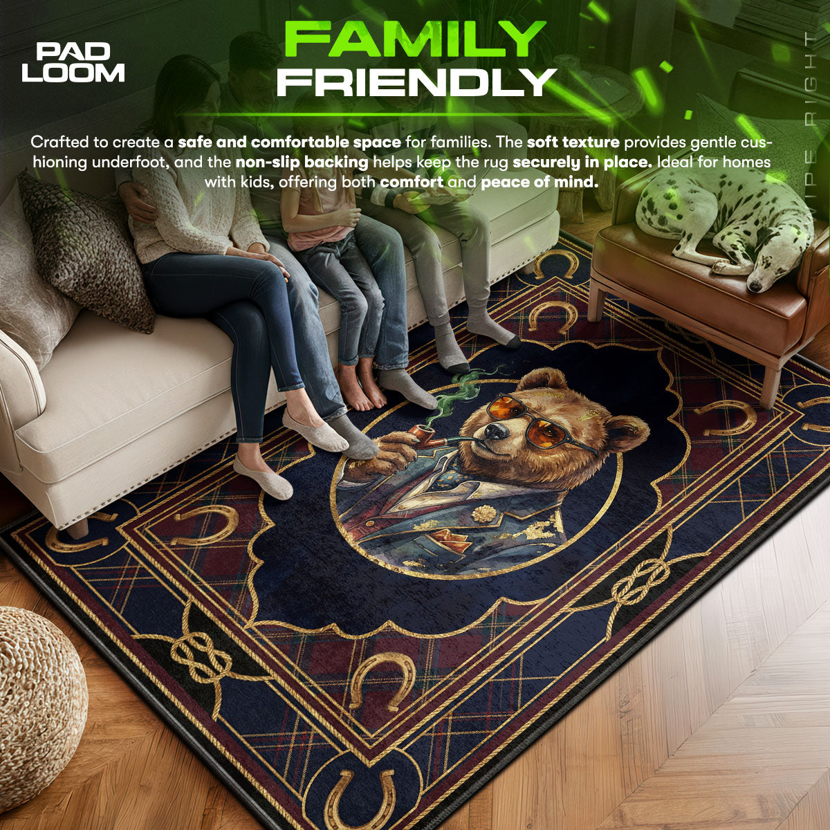 Dapper area rug showing full home decor artwork