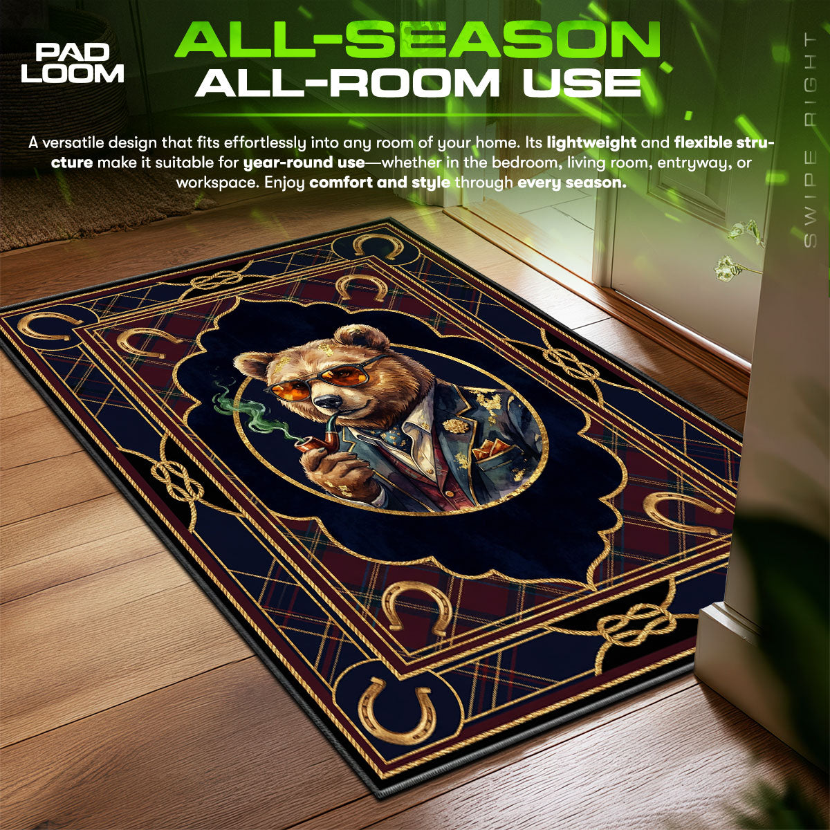 Dapper Bear Pipe Streetwear fan rug — premium quality print