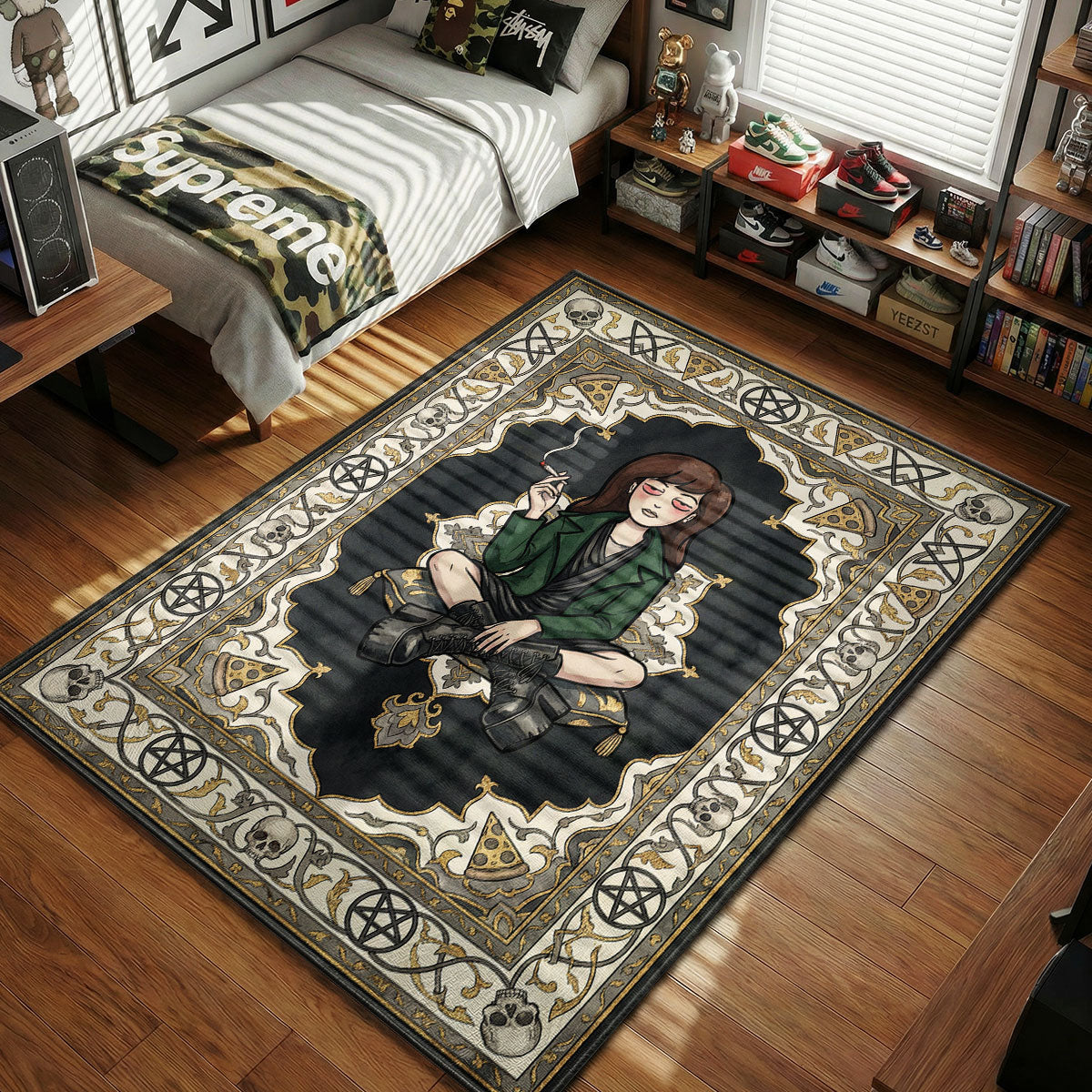 Daria Morgendorffer smoking pizza pentagram skulls dark grunge hypebeast area rug