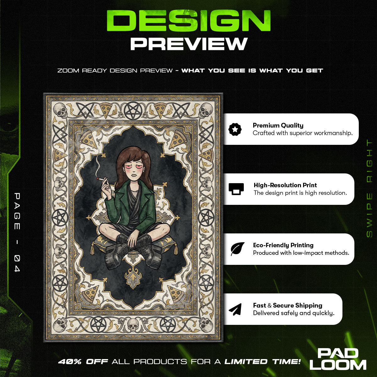 Floor character design printed on rug